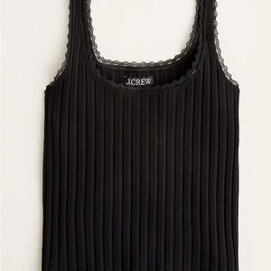 NWT J. Crew Black Pointelle Tank Top, Ribbed, Lace Trim